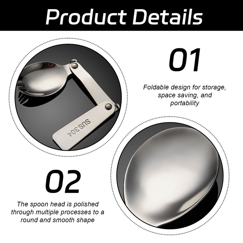 2 Pcs Folding Spoon and Fork,304 Stainless Steel Spork Portable