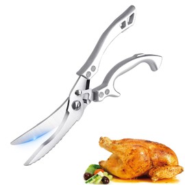 Poultry Scissors, Sharp Kitchen Scissors, Stainless Steel with Ergonomic Handle, Meat Scissors, for Cutting Duck, Chicken, Goose, Turkey or Turkey (Silver)