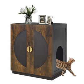 unipaws Tall Cat Litter Box Enclosure with Shelves, Hidden Litter Box Cover for Tall or Top Entry Litter Box, Kitty Enclosed Litter Box Cabinet, Cat Box Furniture, Rustic