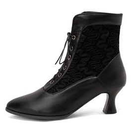 COOLCEPT Women's Vintage Victorian Lace-Up Boots, black