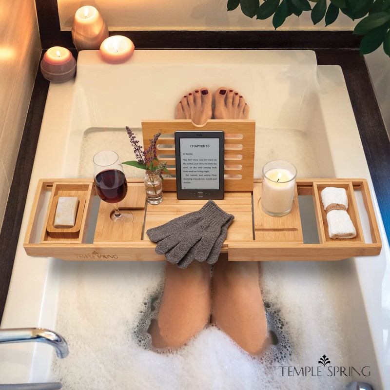 Temple Spring Wooden Bathtub Tray, Bamboo Bathroom Accessories, Bath Tray