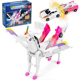 Unicorn Transforming Car Robot Toys,Transform Racing Car Set,Automatic Deformation of Magnetic Connections for Valentine's Day,Boys and Girls Birthday:_pink