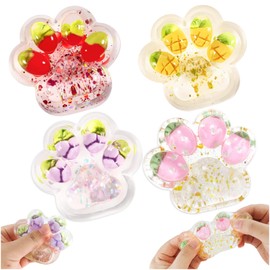 4 Pcs Cat Paw Squishy, Taba Squishy Paw Fufu Squishy Cute Fruit Cat Paw Squishy Fufu Fidget Toys Sensory Fidget Toys Adorable Squishy for Kids Adults Effective Anxiety Relief Party Favors
