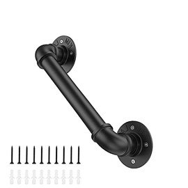 Willstar 1FT Industrial Staircase Handrail Non-Slip Pipe Bar Foot Rail Wall Mount Stair Rail Vintage Grab Bar for Steps Black Iron Pipe Handrail for Outdoor Indoor Stairs Loft Porch Hand Rail (1ft)