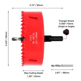 Hole Saw 3 3/4" / 95mm, HSS Bi-Metal Drill Hole Cutter with Mandrels for Wood, Drywall, Plastic Plate, Ceiling, Plastboard
