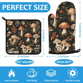 Watercolor Forest Mushroom Oven Mitts and Pot Holders Sets Heat Resistant 4Pcs Potholders Oven Gloves Hot Pads for Kitchen Baking Cooking Grilling BBQ