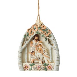Enesco Jim Shore Heartwood Creek Four Seasons White Woodland Nativity Dated 2023 Hanging Ornament, 9.13 Inches, Stone Resin, Nativity, Christian