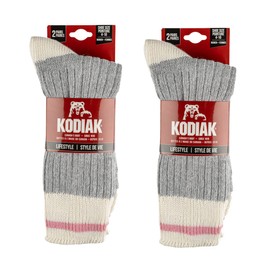 KODIAK Women's Heritage Stripe Classic Hiking Work Boot Camp Sock, Pink Stripe Combo, 4 Pairs, Boot Size 4-10