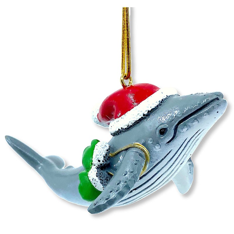 Humpback Whale with Santa Hat Ornament
