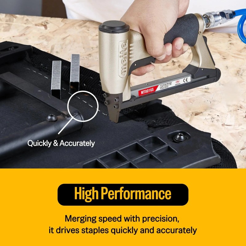 meite Pneumatic Upholstery Stapler With Safety Trigger Fine Wire Stapler
