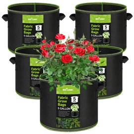 BN-LINK BN-LINK 5-Pack 5 Grow Bags 300G Thickened Nonwoven Plant Fabric Pots with HandlesGrow Pots, Garden Plant Bags, Heavy Duty Plant Grow Bags Fruits, Vegetables and Flowers