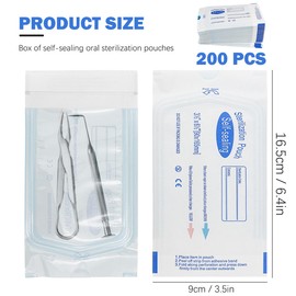 UPIQNG 200Pcs Self-Sealing Sterilization Pouch Disposable Cleaning Bag Sealed Storage Bag Autoclave Hygienic Pouches for Dental Tattoo Piercing