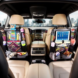 Car Back Seat Organizer, Child Car Seat Protector, Back Organizer with Large Storage Space, Multiple Pockets Waterproof for Bottles, Toys, Books, Oxford