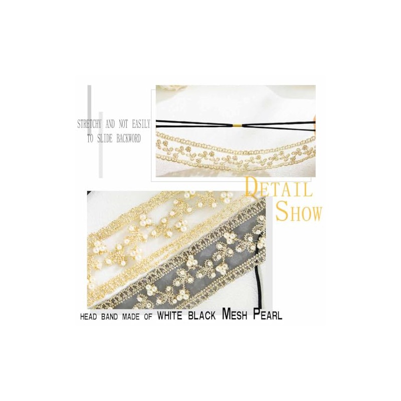 Diademas Elásticas de Encaje para Mujer, con Cuentas Y Adornos,