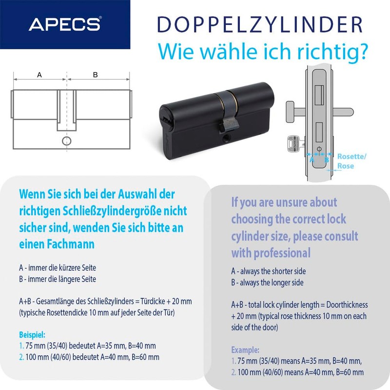APECS SM-75(30/45)-BLM Lockable Cylinder Lock on Both Sides Black 75