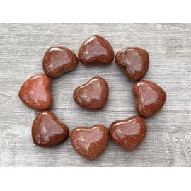 GAF TREASURES Red Goldstone Gemstone Hearts, Polished Red Goldstone Puffy Hearts, Red Goldstone Crystal Palm Stone, Red Goldstone Healing Crystal Hearts (2 Hearts