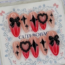 Black Twinkle Handmade Nail Tips - Lipstick / 블랙 트윙클 수제네일팁 - 립스틱