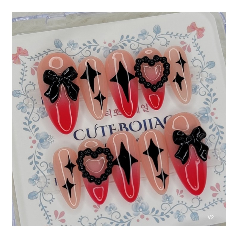 Black Twinkle Handmade Nail Tips - Lipstick / 블랙 트윙클