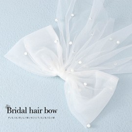 JONKY Wedding Bow-Knot Veil White Pearl Hair Clip Tulle Bridal Short Veils Bachelorette Party Hair Accessories for Women and Girls (Style3)