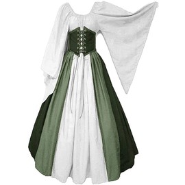 Aibaowedding Women's Renaissance Medieval Costume Dress Trumpet Sleeves Gothic Retro Dress, Green