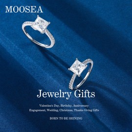 MOOSEA 2CT Princess Cut Moissanite Engagement Rings for Women, 925 Sterling Silver 14K White Gold Plated Wedding Band, D Color VVS1 Clarity Promise Rings for Her Moissanite Rings for Women Jewelry