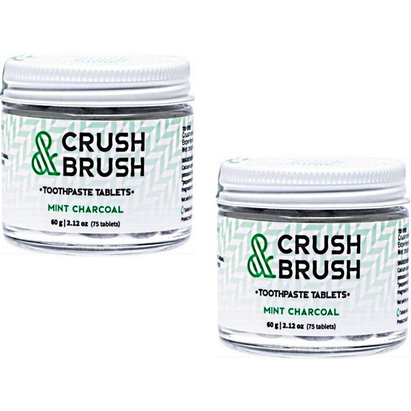 2 x 60g NELSON NATURALS Crush & Brush Toothpaste Tablets MINT CHARCOAL 150 tabs