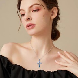 YAFEINI Moonstone Cross Necklace for Women 925 Sterling Silver Filigree Celtic Chain Bohemian Jewellery Gifts for Men, Sterling Silver, Abalone