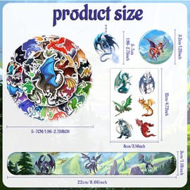 98PCS Dragon Birthday Party Favors Dragon Party Supplies Decorations Dragon Themed Slap Bracelets Stickers Dragon Button Pins Acrylic Dragon Key Ring Temporary Tattoos