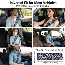 JDDRY 2PCS Car Seat Belt Cover,Leopard Printed Pu Leather Seat Belt Cover,Seat Belt Shoulder Pad for Cars/SUVs/Trucks, Universal Seat Belt Pad (White&Black-HJ)
