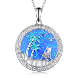 SCZKLAQ Opal Beach Necklaces for Women 925 Sterling Silver Summer Necklaces Ocean Beach Jewelry for Women Beach Gifts