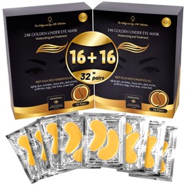 Bisou Bisou Bisou 24K Gold Under Eye Patches, Under Eye Mask Dark Circles and Puffiness, Wrinkles Patches with Hydrogel, Collagen Eye Pad Improves Elasticity Self Care,16 Pairs (2 packs)