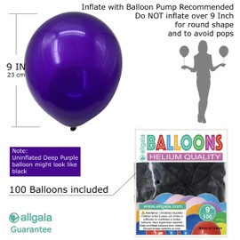 Allgala 100 Count 9 Inch Helium Grade Premium Latex Balloons (Deep Purple)