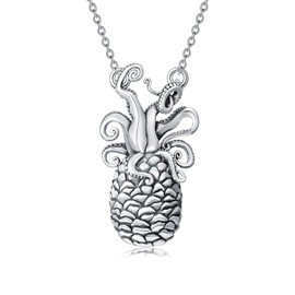 ROMANTICWORK Octopus Necklace 925 Sterling Silver Pineapple Pendant Ocean Jewelry for Fathers Day Anniversary Birthday Christmas Gifts Men Women
