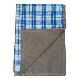 Canvas Camp Blanket - Waterproof Outdoor Blanket - Waxed Canvas Blanket with Water Repellent backing - Cowboy Roll Camping Blanket - Bushcraft Tarp - Campfire Blanket (Blue/White Wool, XL)