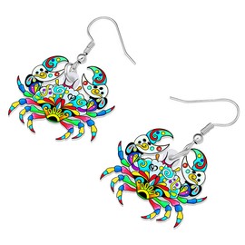 LONYOO Acrylic Anime Crab Earrings Dangle Jewellery Cute Ocean Animals Earrings for Women Girls Summer Gifts (Green)