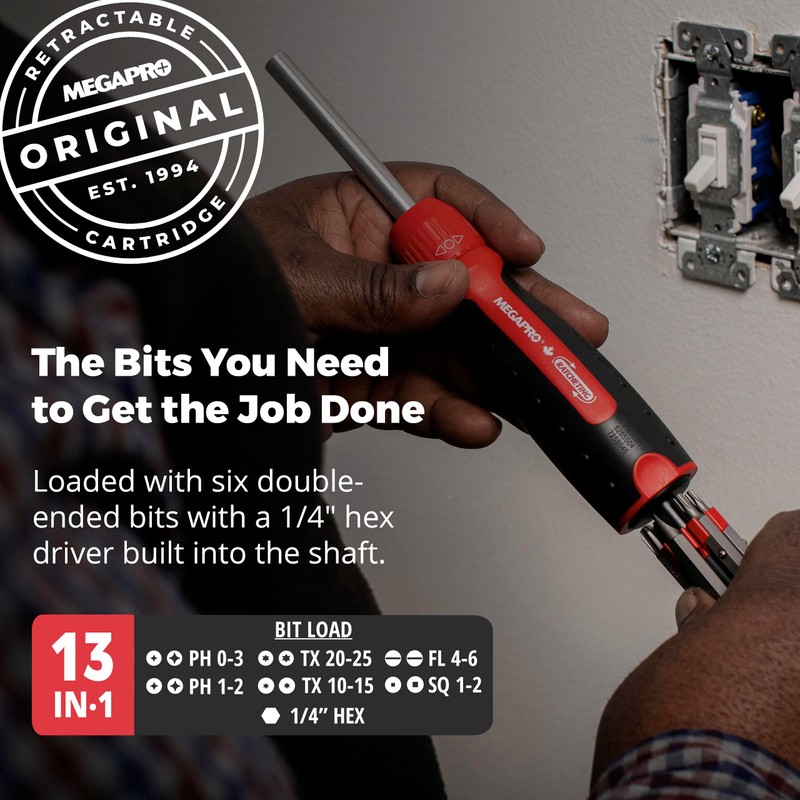MEGAPRO® Original Ratcheting Multi-Bit Screwdriver with ¼” Hex Shaft |