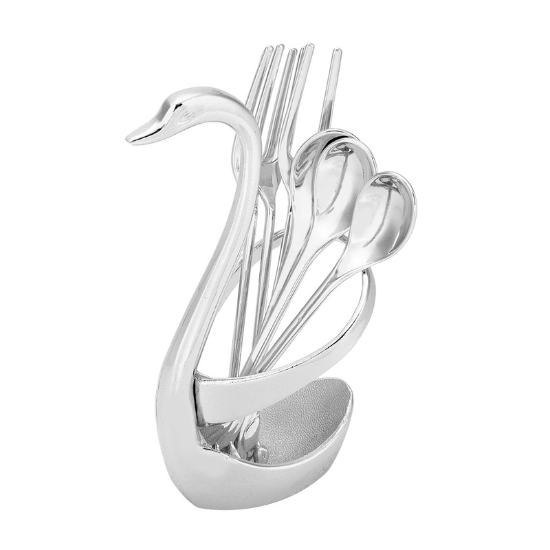 Stainless Steel Swan shaped Fork Spoon Holder with 3 Spoons