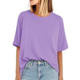 YUCOLEN Women's Summer Oversized Short Sleeve T Shirts Soft Cotton Scoop Neck Tops Loose Casual Blouse Basic Tee Shirts Light Purple, 3XL