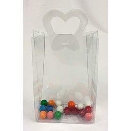100 PCS 5-1/2 x 2-1/4 x 8-1/2" Clear APET Food Safe Handbag Shaped Box with Heart Handle