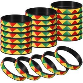 Wettarn 24 Pcs Juneteenth Bracelets Bulk African American Silicone Rubber Bracelet American Independence Freedom Day Wristbands for June 19th Party Favors Gifts (Green Yellow Red)