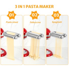 Pasta Roller Noodle Cutters Attachment for KitchenAid Mixers, Pasta Maker Attachment Set Included Dough Sheet Roller, Spaghetti and Fettuccine Cutters Maker Accessories