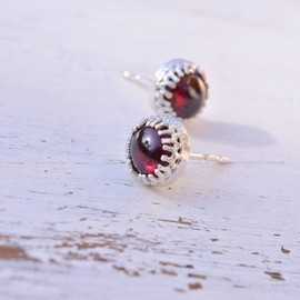 Garnet Sterling Silver Dainty Red Garnet Stud Earrings