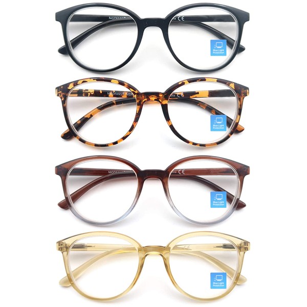 MODFANS-Gafas de lectura para mujer, con bloqueo de luz azul 2,0, para lectores de hombres, con bisagras de resorte, antirreflejo, UV, para la vista, con montura redonda grande, gafas para ordenador p