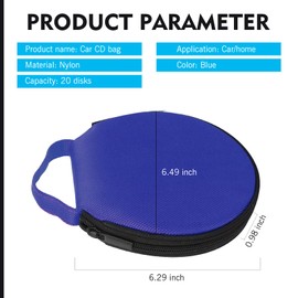 MOXRUQ 1 PC Car CD Storage Bag, 6.3" diameter Round Portable Wallet Storage Binder, 20 Capacity Oxford Fabric Wallet Disc Storage Binder, Universal for Car Home Travel Carrying Organizer (Blue)