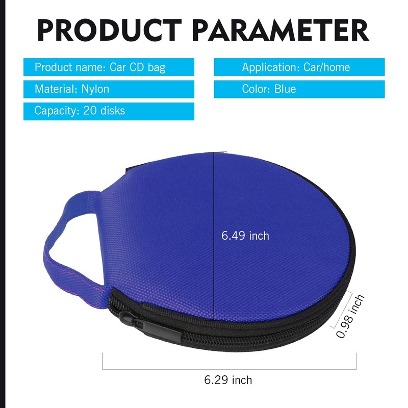 MOXRUQ 1 PC Car CD Storage Bag, 6.3" diameter Round