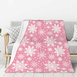Perinsto Winter Snowflakes Pink Throw Blanket Ultra Soft Warm All Season Christmas Decorative Fleece Blankets for Bed Chair Car Sofa Couch Bedroom 50"X40"