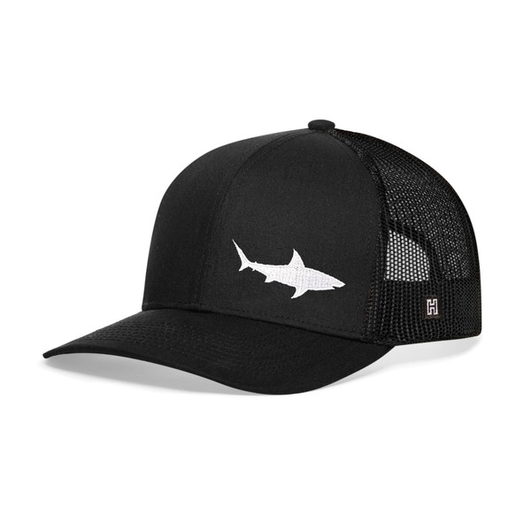 HAKA Shark Embroidered Trucker Hat, Outdoor Hat for Men & Women, Adjustable Baseball Cap, Mesh Snapback, Golf Hat - Black