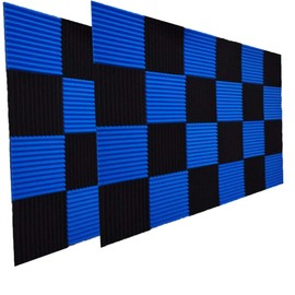 Burdurry 50 Pack Acoustic Panels Soundproof Studio Foam for Walls Sound Absorbing Panels Sound Insulation Panels Wedge for Home Studio Ceiling, 1" X 12" X 12" (Black&Blue)