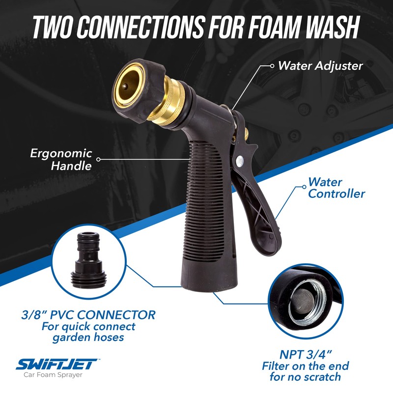 SwiftJet Car Wash Foam Gun + Microfiber Wash Mitt -