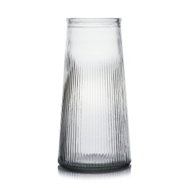 Enova Floral Clear Ribbed Glass Vase for Flowers 4.0" W 8.0" H,Glass Flower Vase, Flower Vase for Bouquet, Modern Glass Vase for Living Room (1, Clear-VCV01-0508)